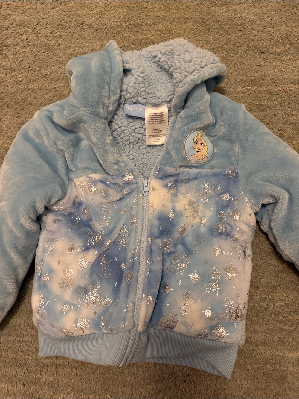 Disney Light Blue Elsa Plush Hooded Puffer Jacket
